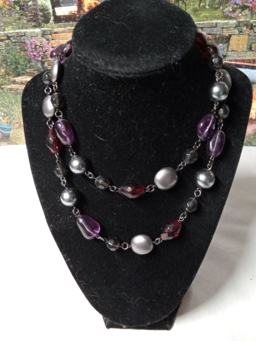 Vintage Purple and Gray Beaded 16" Necklace